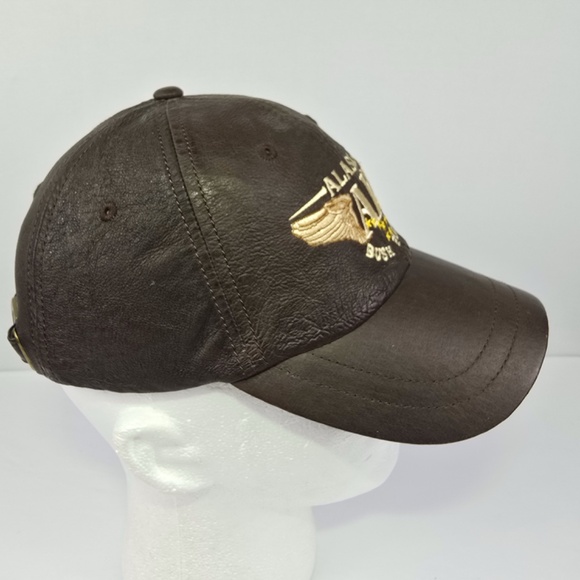 Vintage Alaska Bush Pilot Hat Cap Adjustable Strapback Brown Leather Aviation - Picture 3 of 8